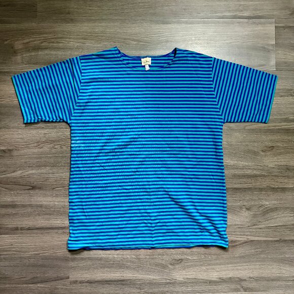*Vintage L.L. Bean Women's Striped T-Shirt - Blue - Picture 1 of 5